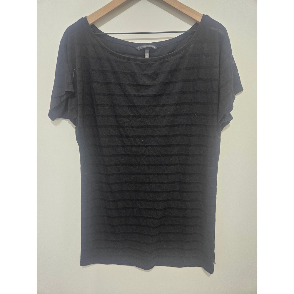 Victoria's Secret Black Burnout Striped Scoop Neck‎ Short Sleeve Top Medium